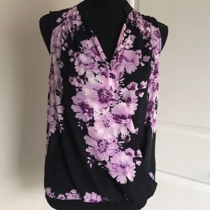 INC black and purple floral print blouse